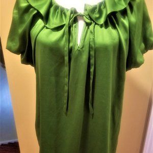 New York and Company Green Platter Collared Short Puff Sleeve Blouse Large
